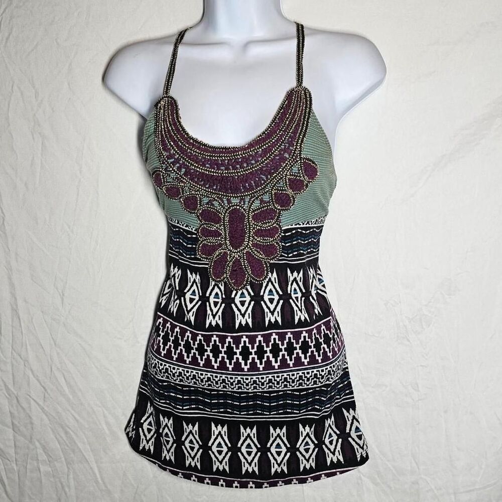 y2k 2000s xhilaration beaded bust patterned tank top